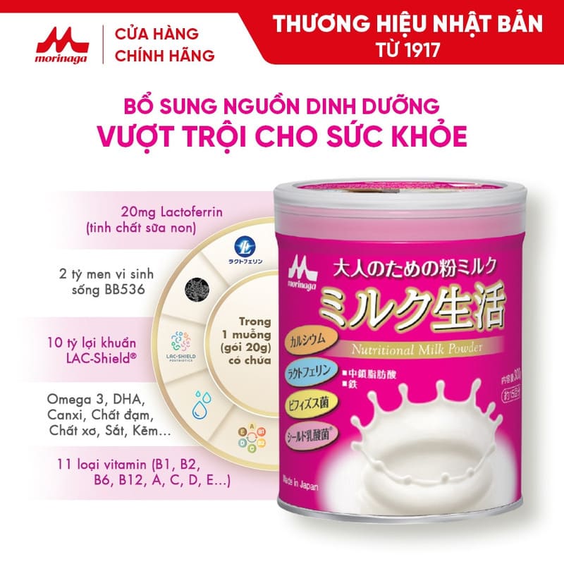 LAC-Shield® có trong thực phẩm dinh dưỡng bổ sung Morinaga giúp tăng cường đề kháng, ngăn ngừa cúm và các bệnh nhiễm trùng khác