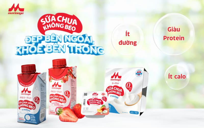 Sữa chua không béo ít đường Morinaga chứa khoảng 10 tỷ lợi khuẩn LAC-Shield®