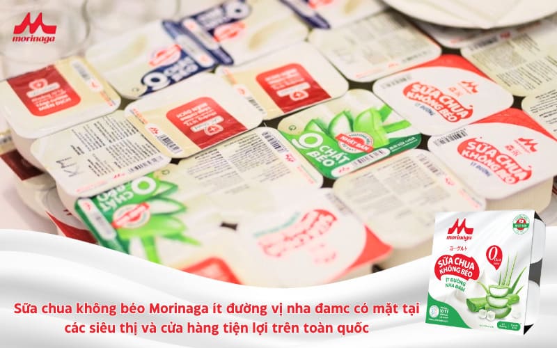 Sữa chua không béo Morinaga ít đường vị nha đam có mặt tại các siêu thị và cửa hàng tiện lợi trên toàn quốc