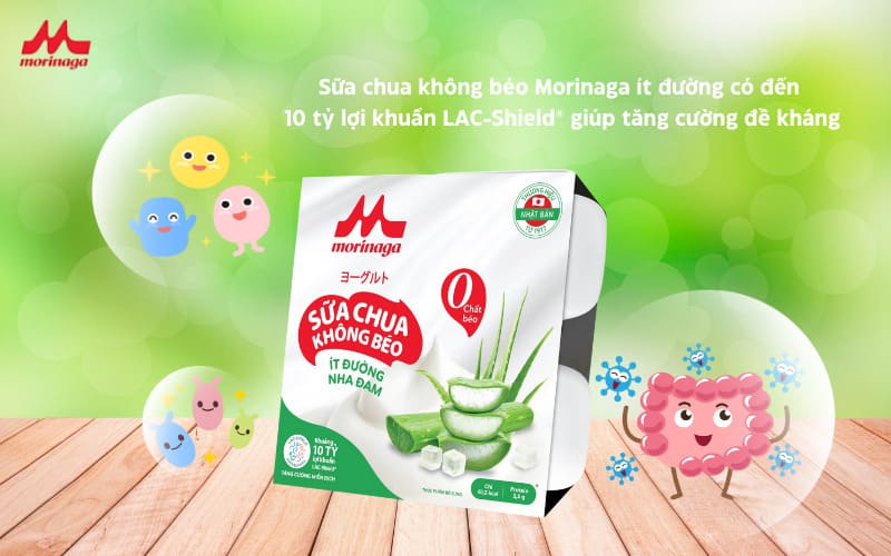 Sữa chua không béo ít đường nha đam Morinaga có đến 10 tỷ lợi khuẩn LAC-Shield® giúp tăng cường đề kháng