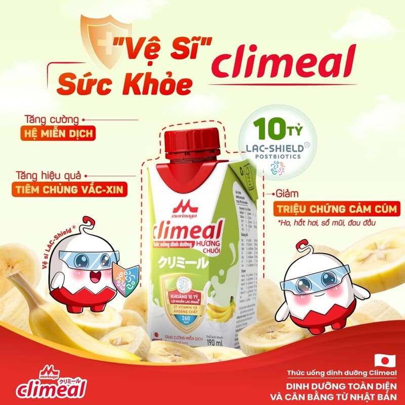 10 tỷ tế bào lợi khuẩn LAC-Shield® có trong Climeal đã được chứng minh lâm sàng trong việc tăng cường sức đề kháng