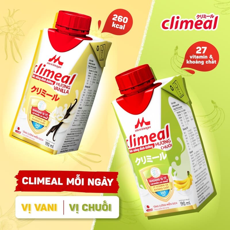Climeal mang đến 2 hương vị là chuối và Vanilla với độ ngọt và độ ngậy vừa phải
