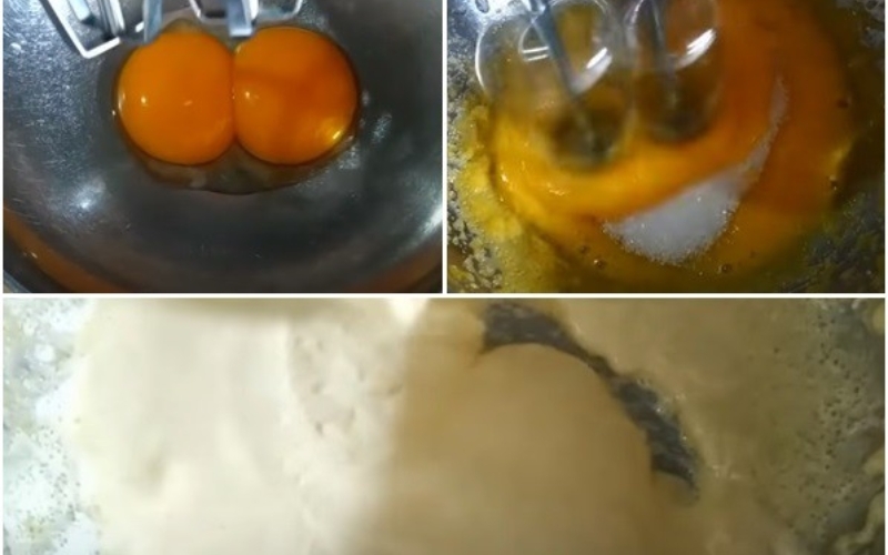 Lòng đỏ trứng được đánh cho đến khi chuyển màu vàng nhạt