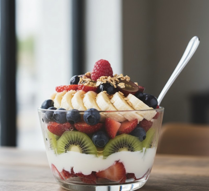 Bắt đầu xếp các loại trái cây vào cốc theo sở thích của bạn