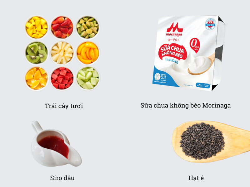 Một số nguyên liệu cần có để làm sữa chua dầm hoa quả