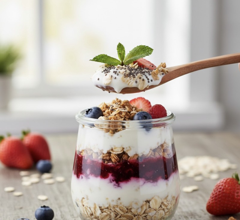 Sữa chua yến mạch kết hợp cùng xoài đẹp mắt, ngon miệng