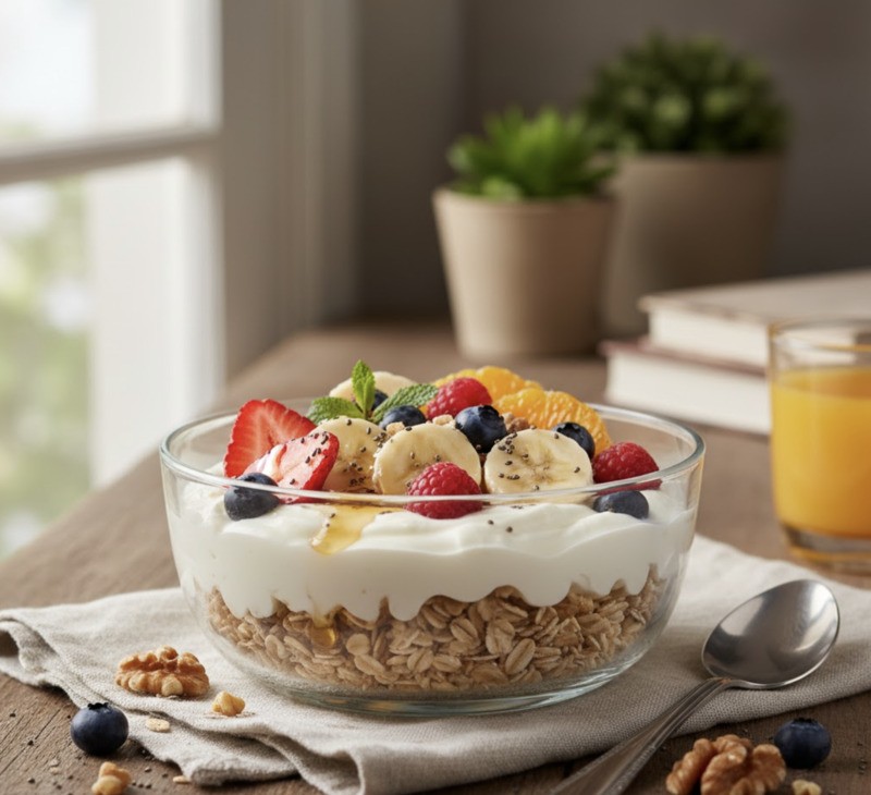 Sữa chua yến mạch kết hợp với trái cây