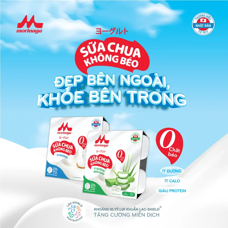 Sữa chua không béo ít đường Morinaga chứa hơn 10 tỷ lợi khuẩn LAC-Shield® tốt cho sức khỏe
