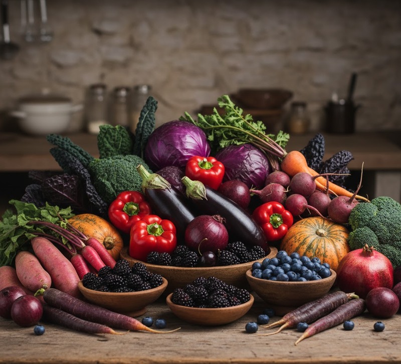 Củ cải đường, cải bó xôi, cà chua và lựu là những thực phẩm thực vật giàu sắt, vitamin và chất chống oxy hóa