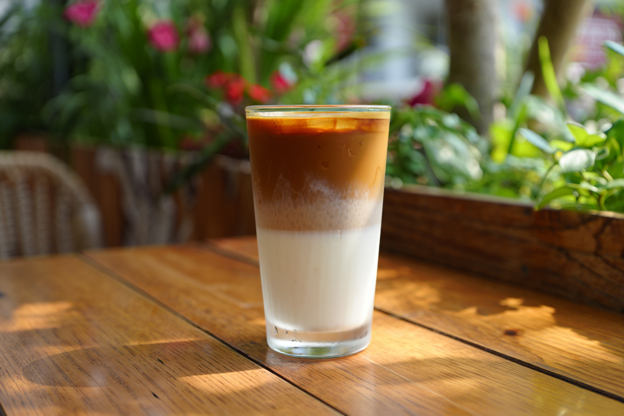 Ly cà phê sữa chua đá xay mịn, thơm đậm vị cà phê, chua ngọt dịu và mát lạnh sảng khoái.