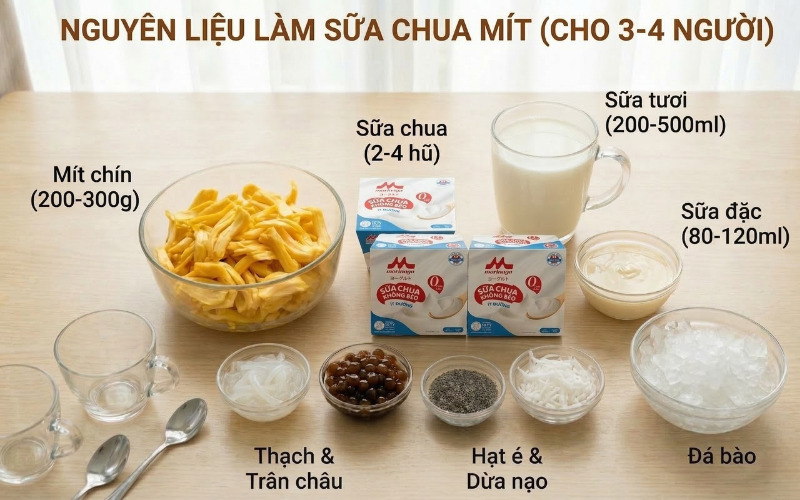 Nguyên liệu làm sữa chua mít đơn giản tại nhà