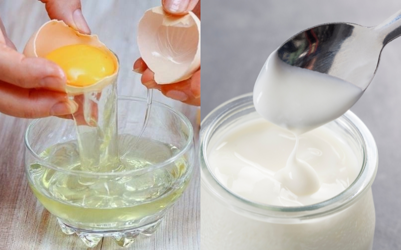 Mặt nạ sữa chua không đường kết hợp với lòng trắng trứng gà