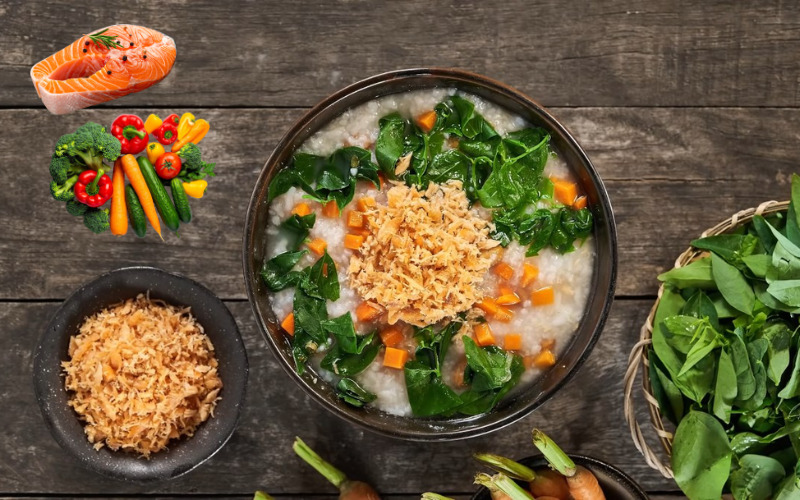 Cháo cá hồi rau củ