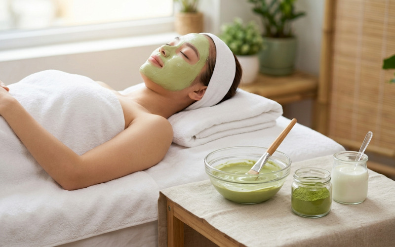 Đắp mặt nạ bằng sữa chua tinh bột trà xanh Đắp mặt nạ bằng sữa chua tinh bột trà xanh